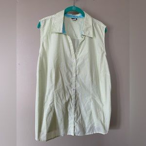 Light green gingham checked, slighted fitted, sleeveless blouse